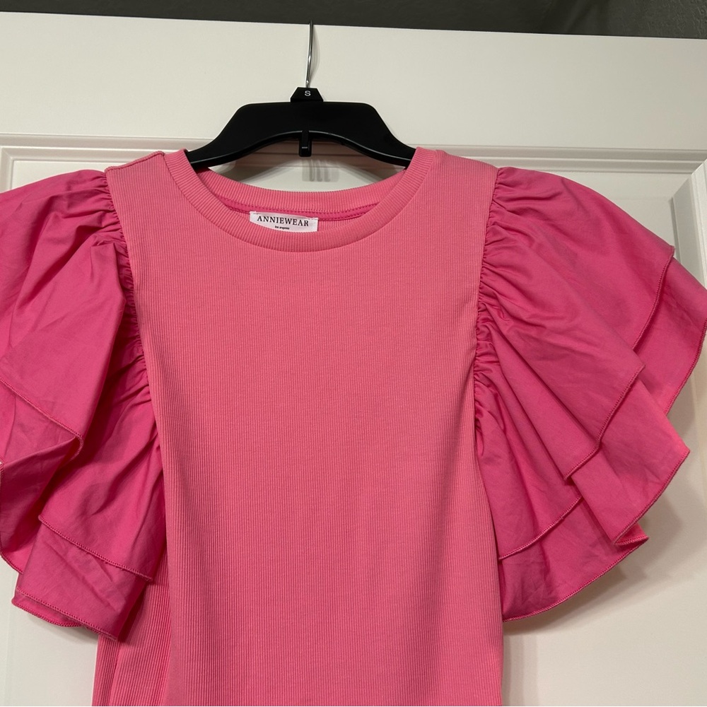 Anniewaa Pink Ruffle Sleeve Bodysuit